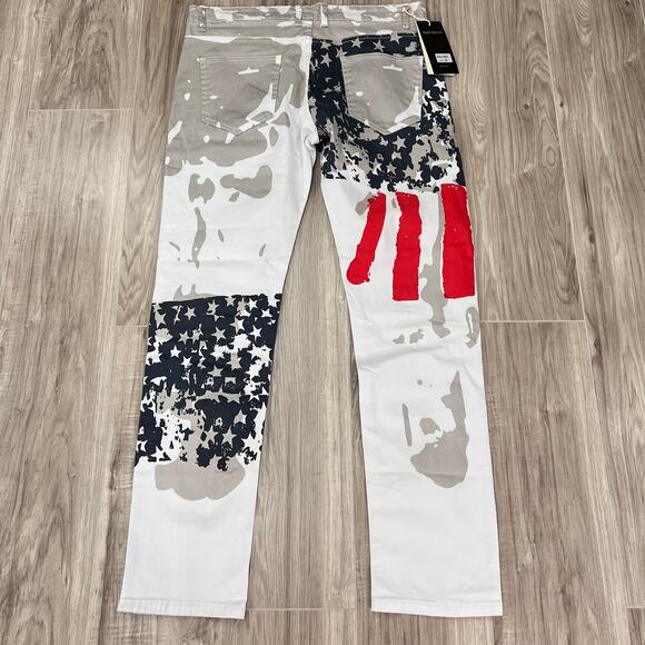 Dant Bulun Mens Straight Fit American Flag Printed Jeans Multicolor Size 34 - Picture 2 of 7